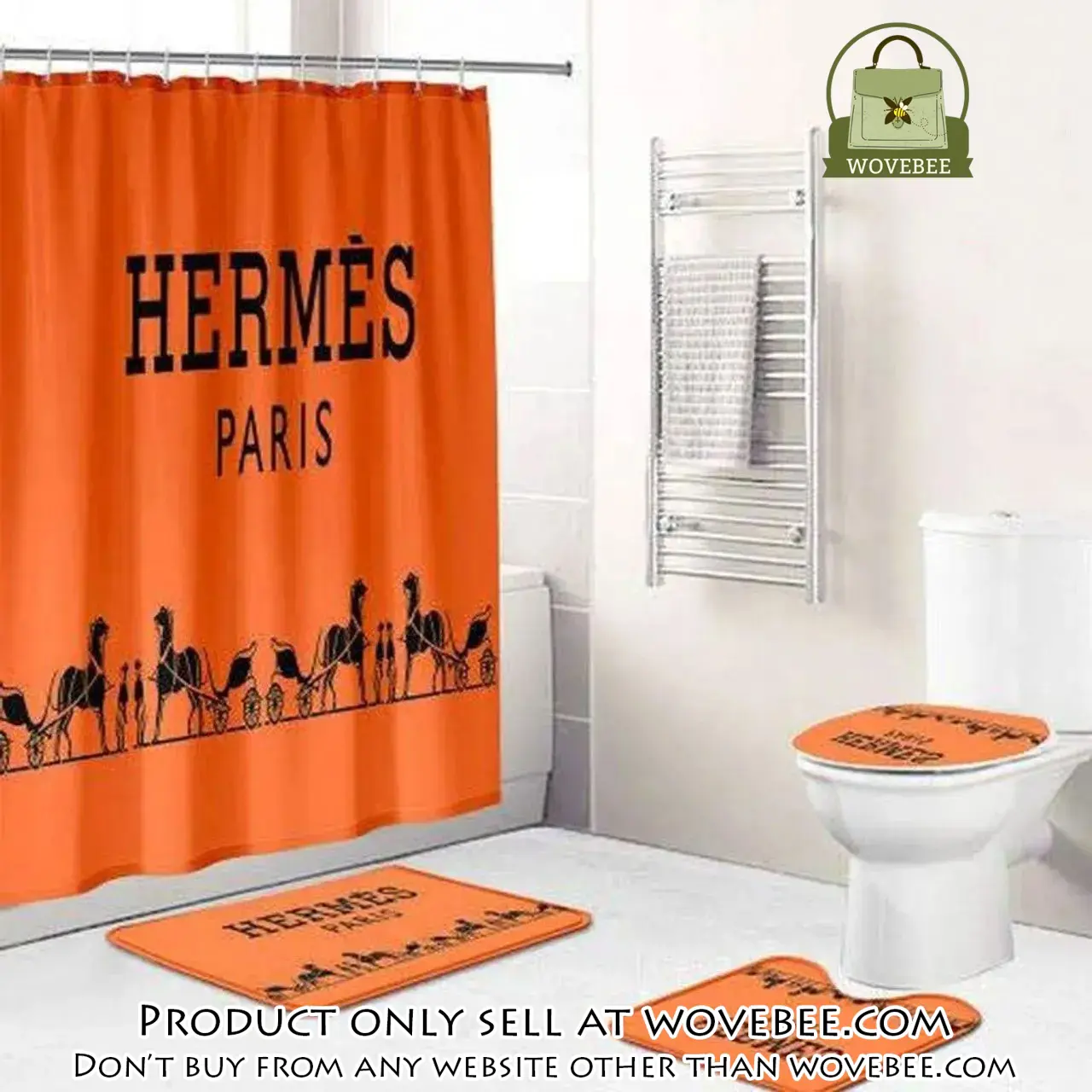 Hermes paris orange fashion logo luxury brand premium bathroom set home decor wvb4657714